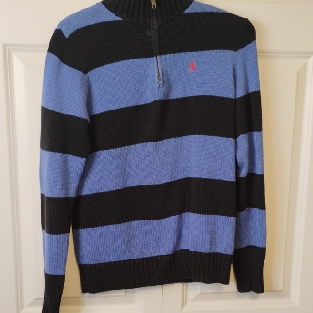Ralph Lauren Bold Striped Zip Up Sweater Black and Blue